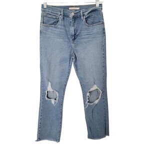 Levis 724 High Rise Straight Jeans Womens Size 30 Light Wash Distressed Denim